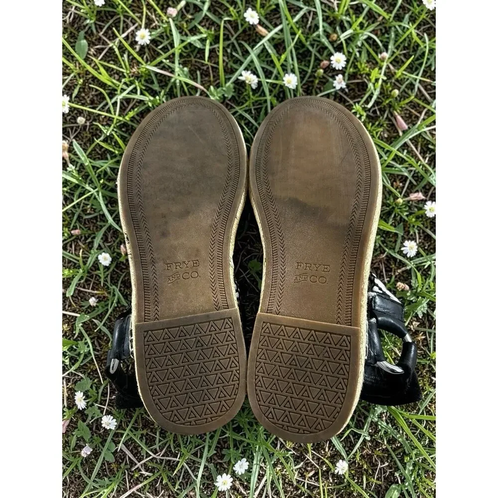 Frye & Co. Kole Asymmetrical Sandals Sz 7 M Black White Straps Espadrille Shoes - Picture 6 of 11